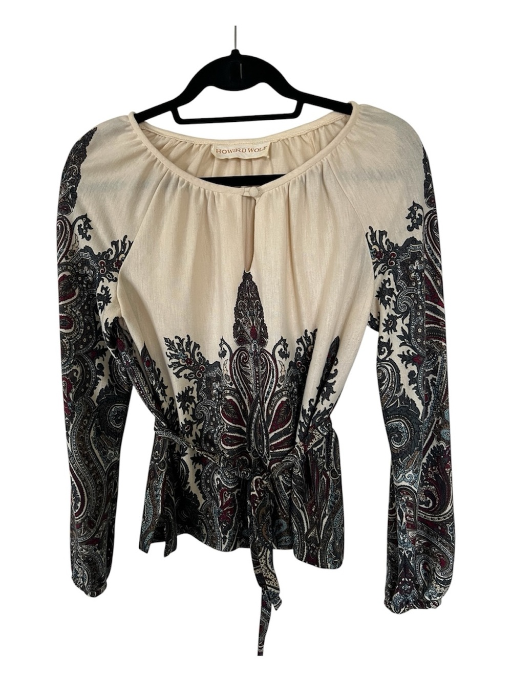 Howard Wolf Cream Paisley Tie-Waist Blouse